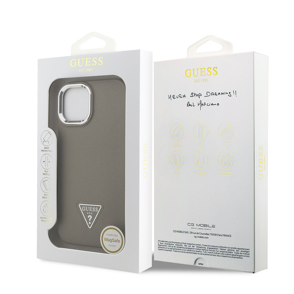 Guess iPhone 15 Orjinal Lisanslı M-safe Şarj Özellikli Grained Triangle Kılıf Guess iPhone 15 Orjinal Lisanslı M-safe Şarj Özellikli Grained Triangle Kılıf